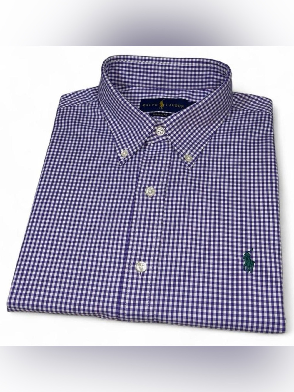 NWOT! Polo Ralph Lauren Performance Purple Gingham Check L/S Shirt Men’s L Nylon